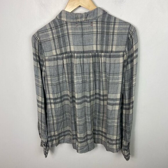XIRENA Ali Top Dovetail Flannel Ruffle Grey Blouse Size Small Plaid Popover USA - Picture 5 of 10